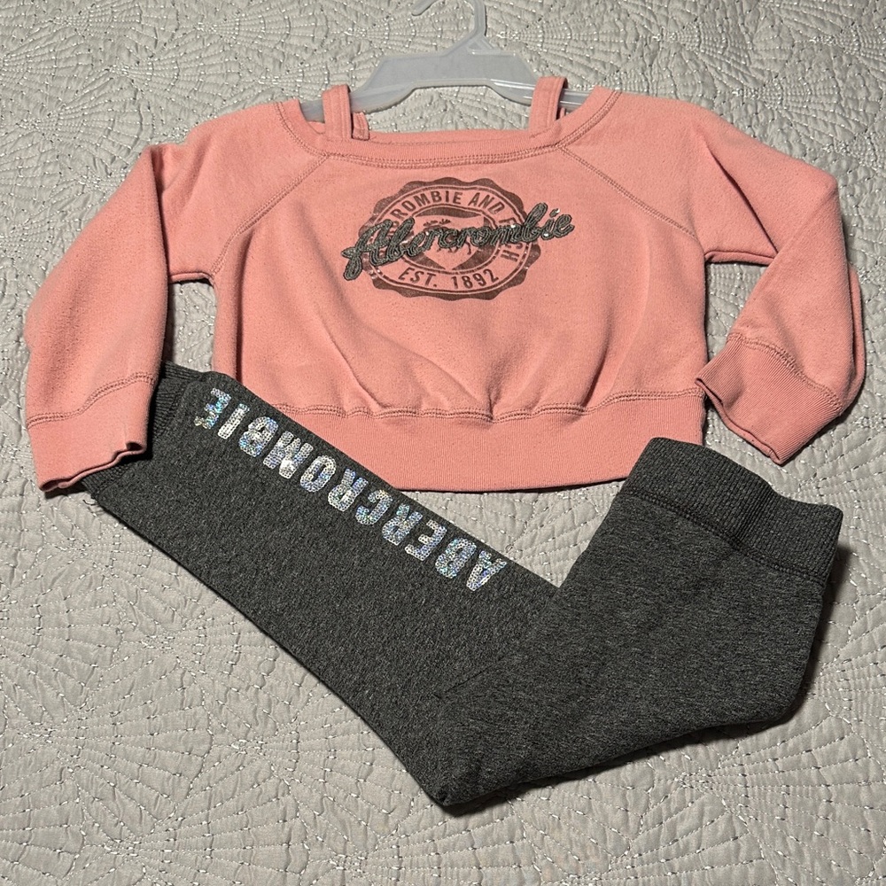 Abercrombie Kids Pink Sweatshirt and Gray Joggers, EUC, Size 5/6